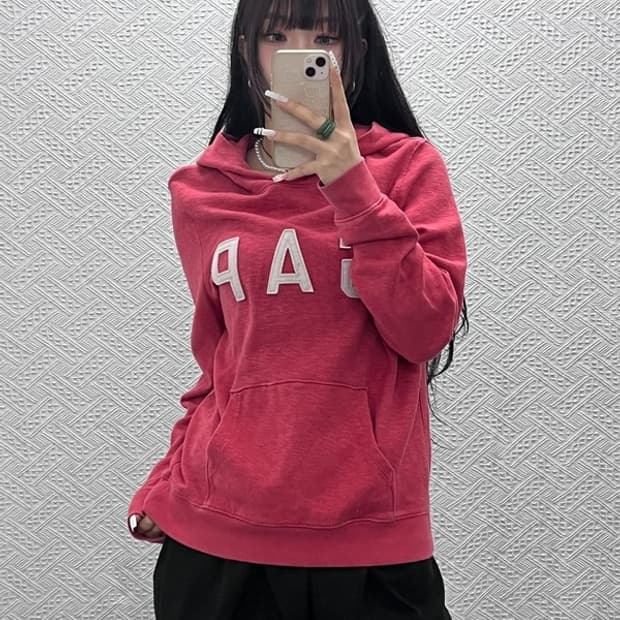 갭 레트로 00's Y2K 빈티지 코랄핑크 후드티 L C10741