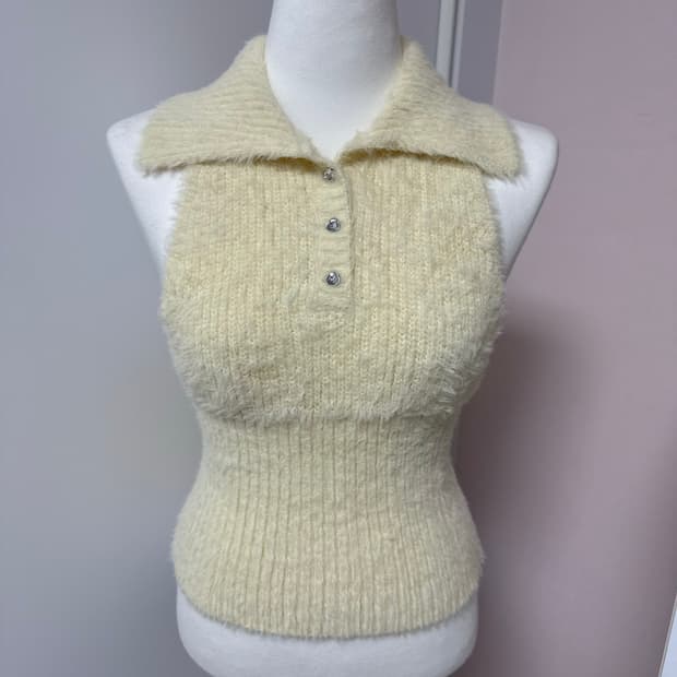 빈티지 아이보리 홀터 니트 나시 