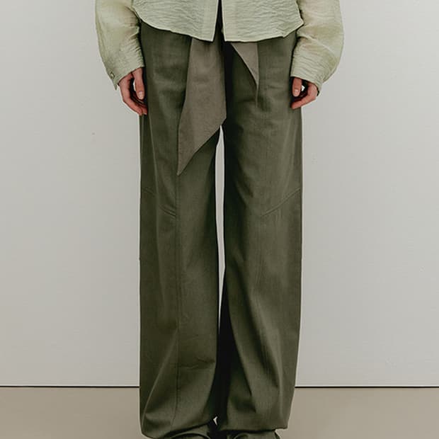 유즈 yuse LAYERED COTTON WIDE PANTS