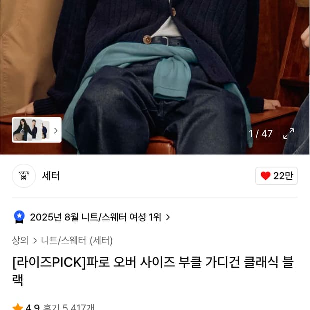 세터 부클 가디건 L