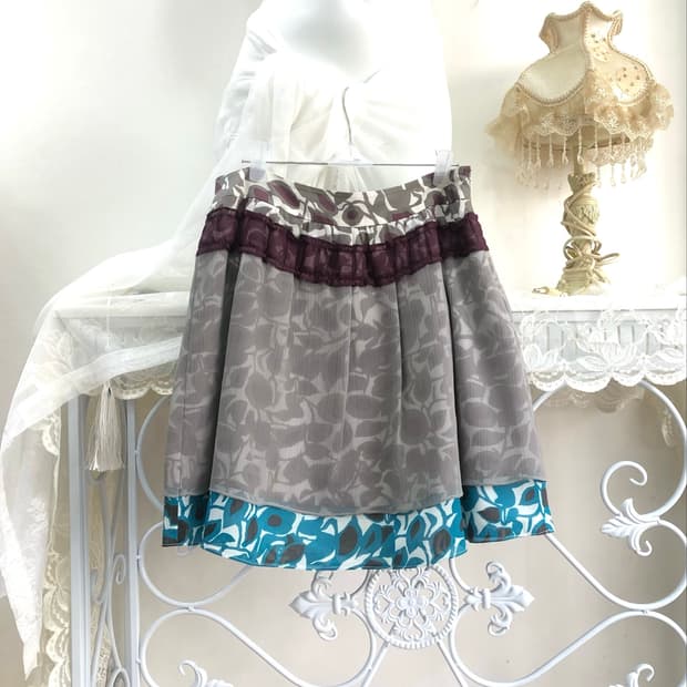gray purple teal point pattern midi sk