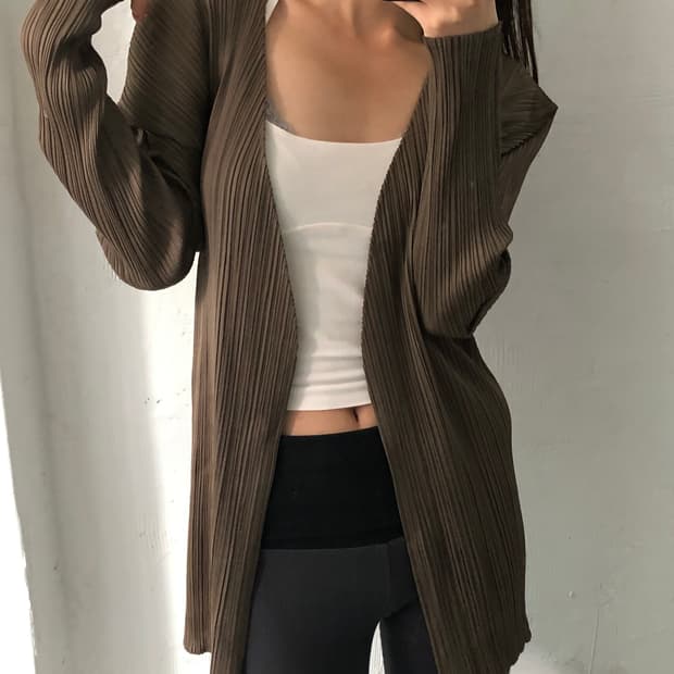 Pleats Please 플리츠플리즈 브라운 컬러 플리츠 오픈 가디건