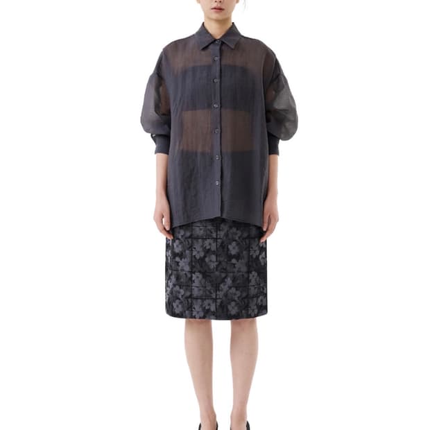 JACQUARD COLUMN MIDI SKIRT (GRAY)