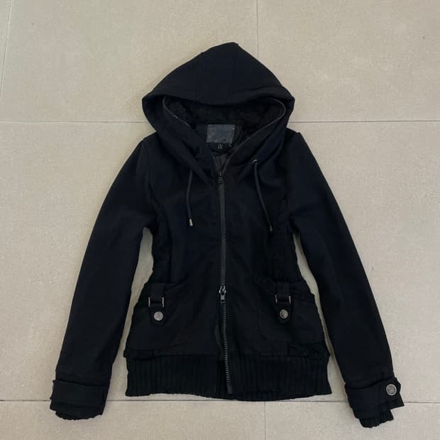 블랙 투웨이 후드집업