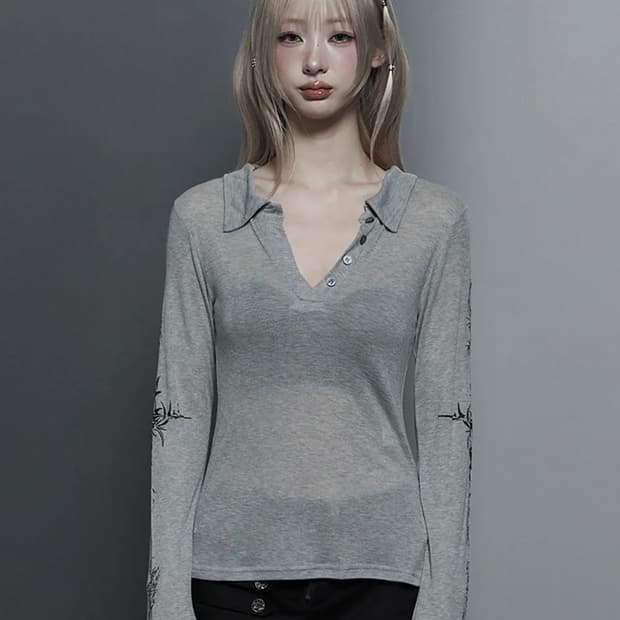 에트오소메 Rib Collar tattoo 타투 롱슬리브 탑