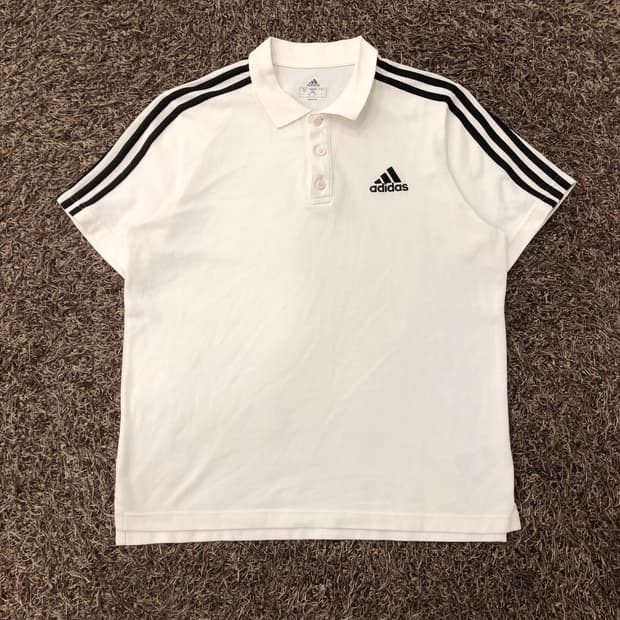 L 아디다스 삼선 화이트 카라 티셔츠