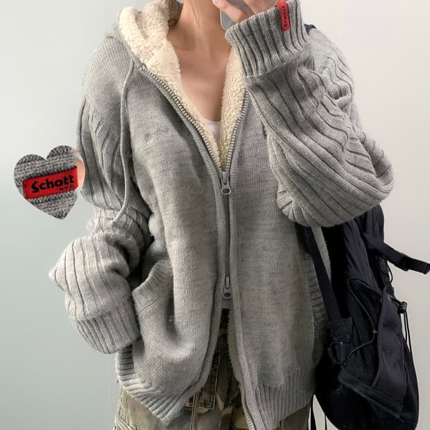 쇼트 니트 후드집업