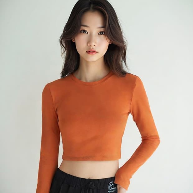 (단돈3500원) 자라 오렌지 긴팔 크롭티 크롭탑