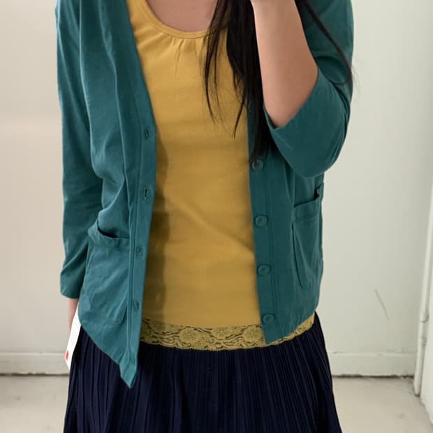 일본빈티지 청록 7부 코튼가디건