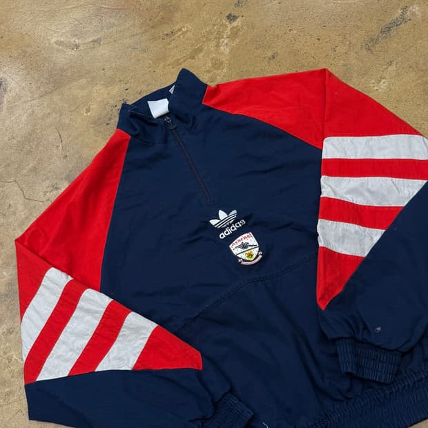 아디다스 네이비 레드 아스날 축구 웜업 바람막이 
