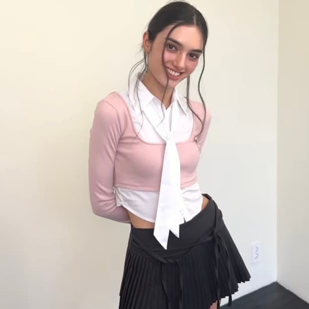 페인오어플레져 에블린 셔츠 탑 핑크 S