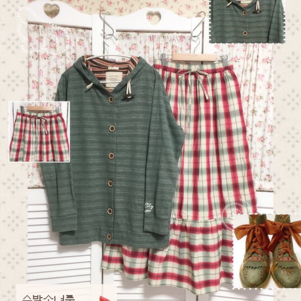 빈티지 모리걸 수박바 체크 스커트