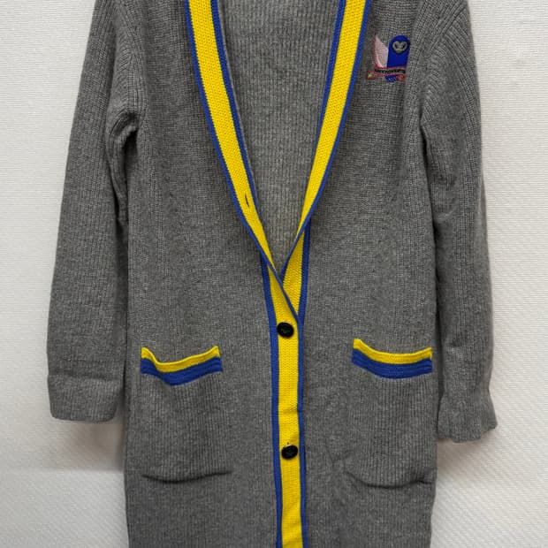 럭키슈에뜨 로고자수 배색 롱 후드가디건 M