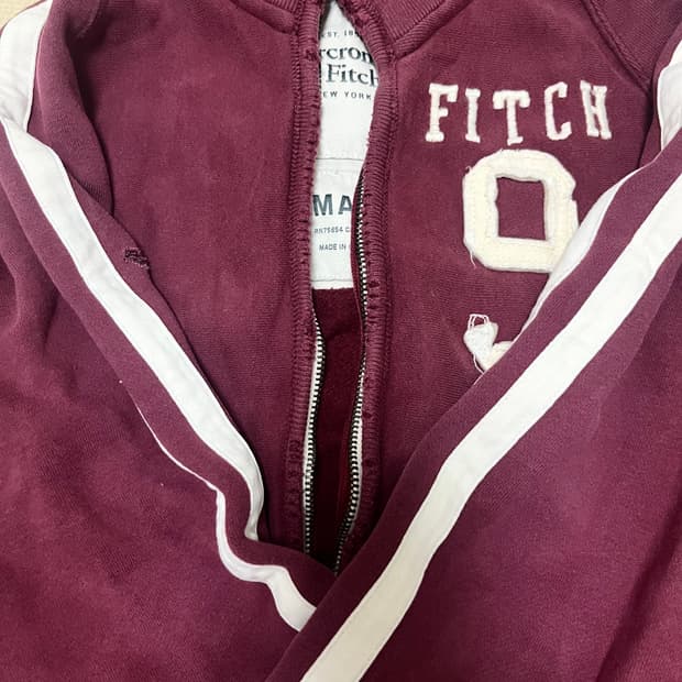 아베크롬비 버건디 집업 후디 져지 s 빈티지 희귀 양도 판매