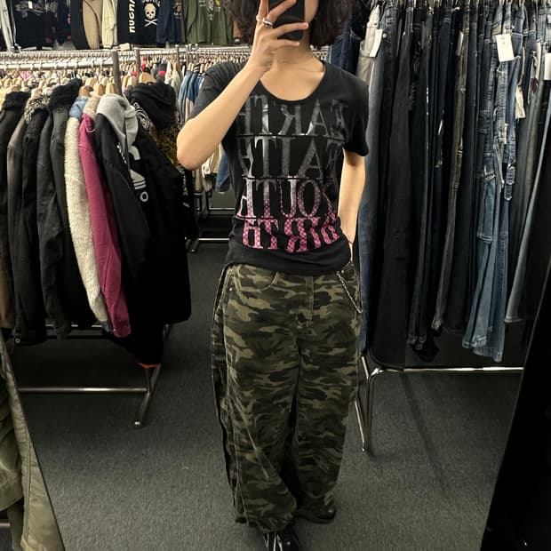 L)PPFM 빈티지 프린팅 여성 반팔티