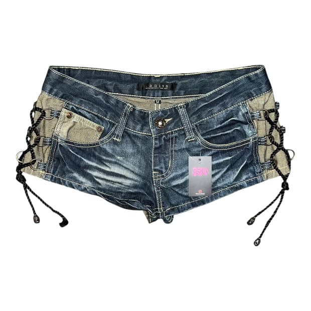 사이드 아일렛 데님숏팬츠 갸루펑크y2k