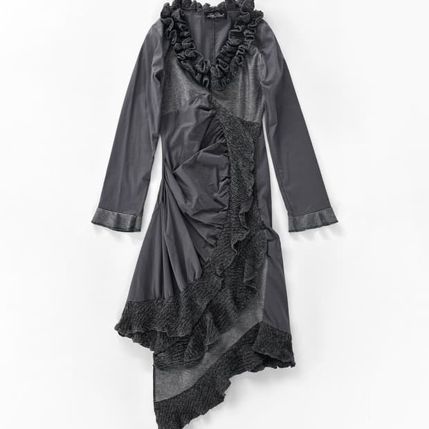 존 블루 파리 애시메트릭 러플 니트 믹스 드레스