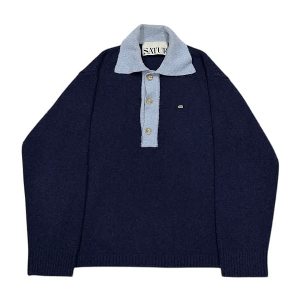 세터 나폴리 울 부클 폴로 니트 클래식 네이비 L