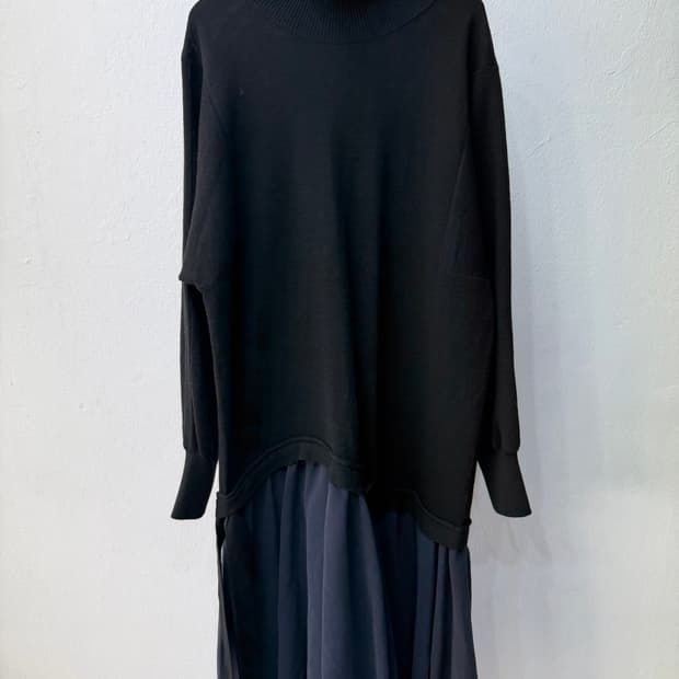 정품) LANVIN 랑방 한섬 블랙 니트 믹스 롱 원피스 88