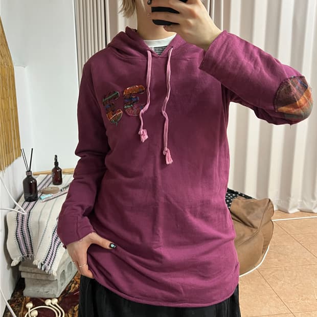 빈티지 여성 엘보패치 후드티 