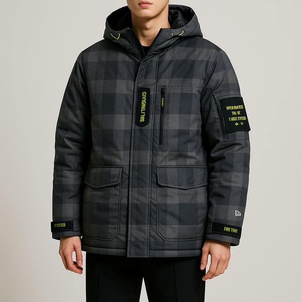 뉴에라. 남자 체크 후드 패딩 점퍼_M