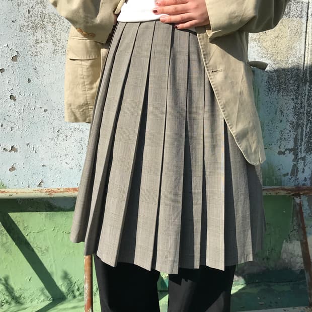 레이어드 플리츠 체크 스커트 