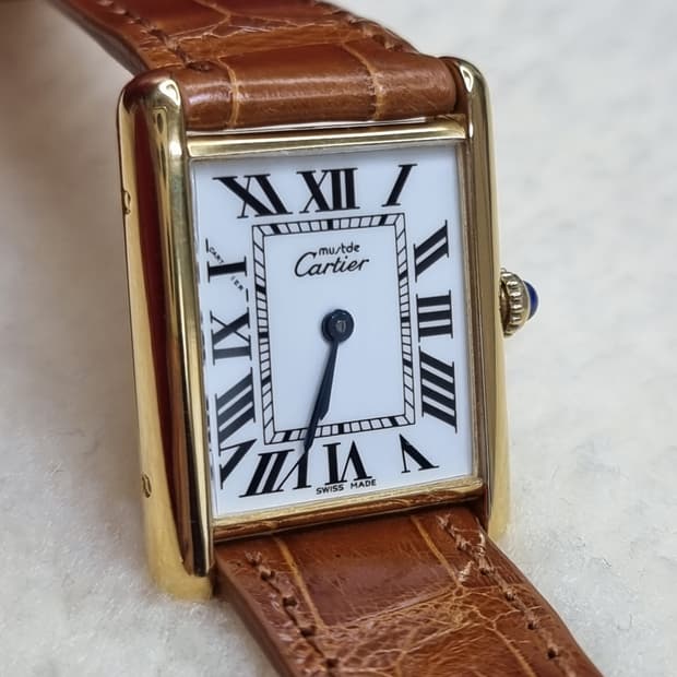 까르띠에 빈티지 탱크머스트 라지 화이트다이얼 핀버클 시계 (남여공용)
