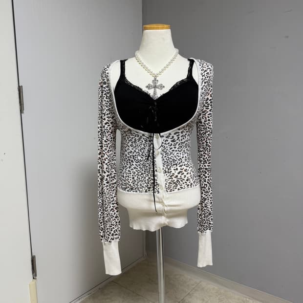 갸루 레오파드 가디건