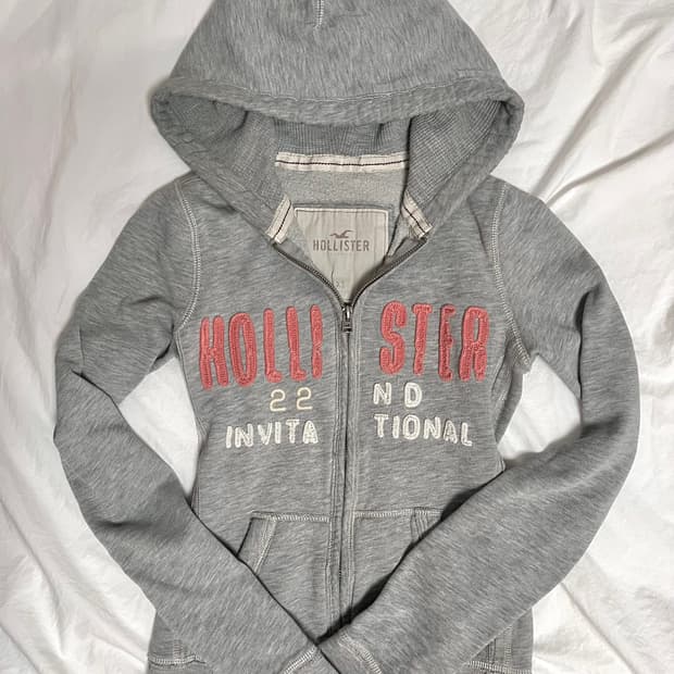 홀리스터 y2k 딱붙핏 슬림 그레이 핑크 후집 후드집업
