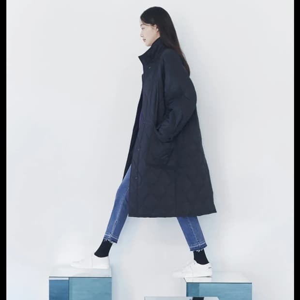 구호 블랙 퀼팅 패딩 코트 ~77