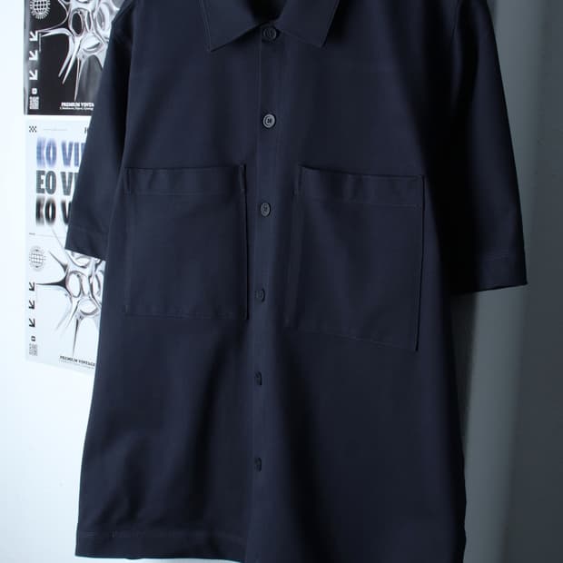 (L-2XL) 코스 반팔 카라 티셔츠 셔츠 남방 네이비 무지-H31741