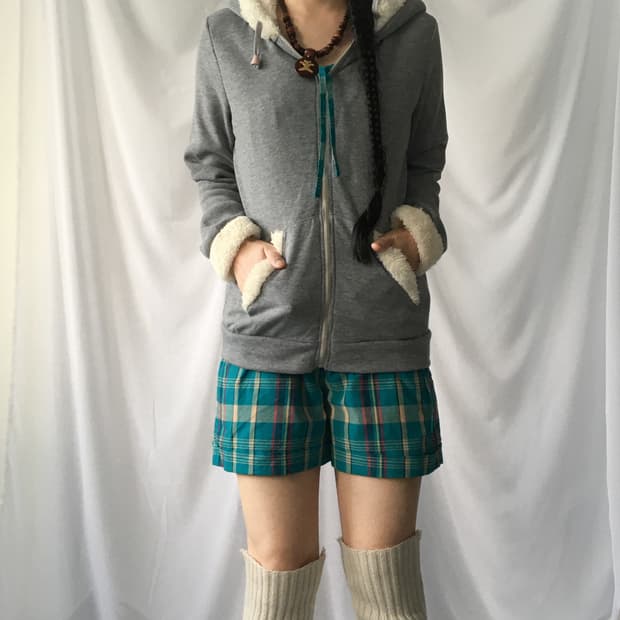 Fake fur trimming hood zip up