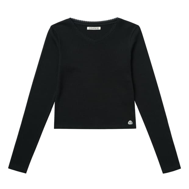 COYSEIO LACE WAFFLE LONGSLEEVES BLACK