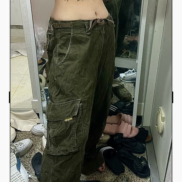 코듀로이 카키 카고팬츠
