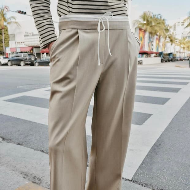 ZARA 자라 더블 웨이스트 와이드 팬츠 샌드
