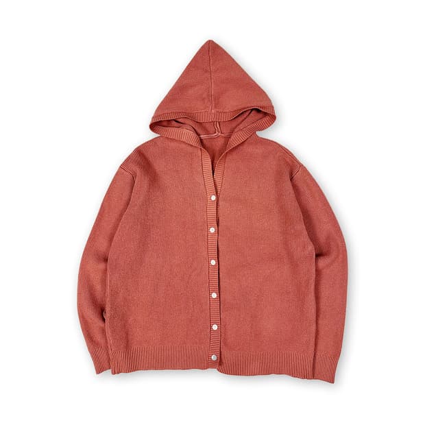 코랄핑크 후드 가디건