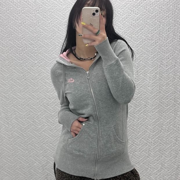 나이키 자수로고 핑크로고 롱 투웨이 후드집업 90 C05407