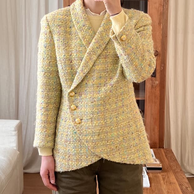 빈티지 꾸레쥬 트위드 숄카라 자켓