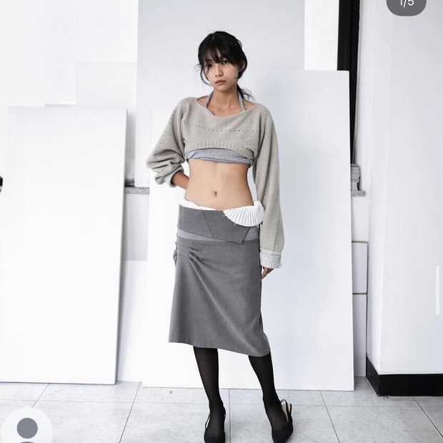 율리카 상투스 니트 볼레로 그레이/퍼플