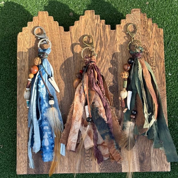 #bl1 핸드메이드 에스닉 보헤미안 웨스턴 나염 실크 염색 키링 참