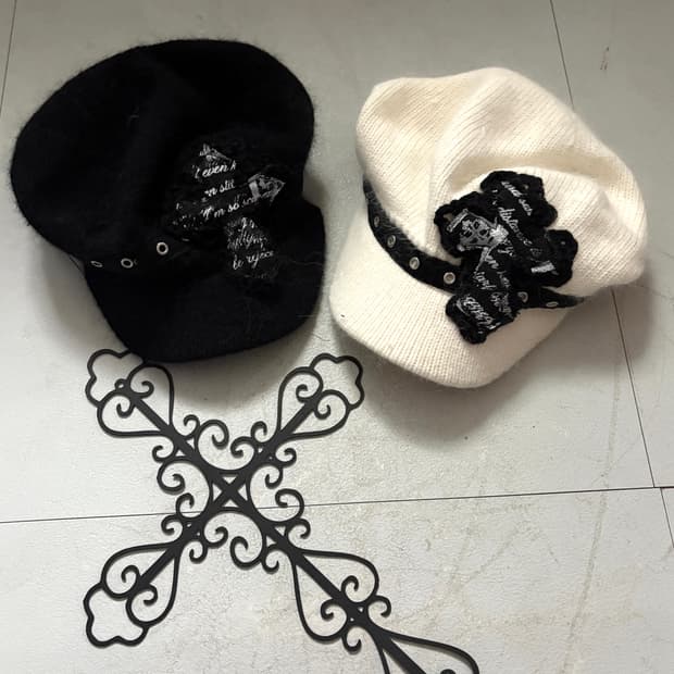 사화 메이드 니트 헌팅 캡 & 리본비니 