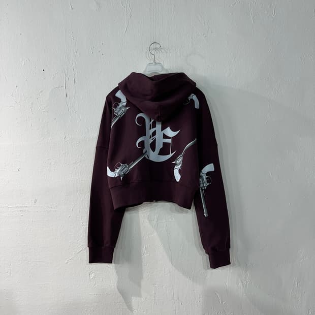 LEEY 건프린트 크롭 후드집업 FREE