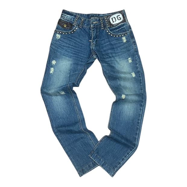 유일) Dolce & Gabbana 빅 메탈 플레이트 크로코 패치 데님