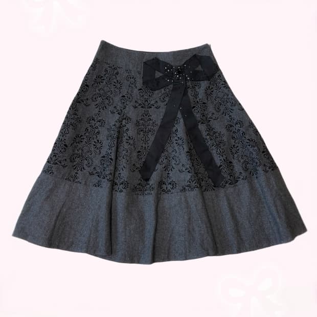일본 긱시크 블랙 리본 포인트 그레이 큐빅 디테일 포인트 스커트 