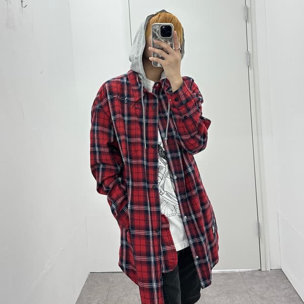NBA red hoodie flannel long shirt jacket