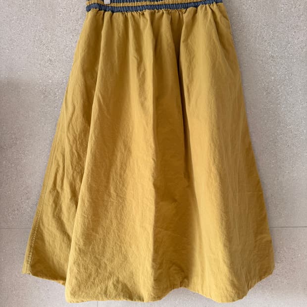 롱스커트 일본 노던턱 겨자 연두 면치마 허리 고무