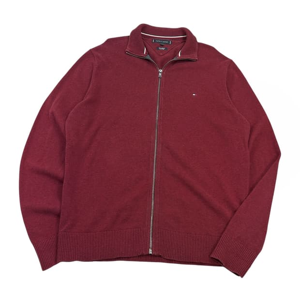 타미힐피거 플래그로고 니트집업 버건디