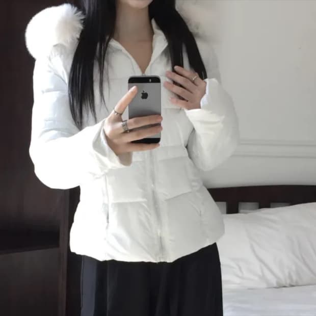 래퍼 여친st 퍼 슬림 라인 패딩