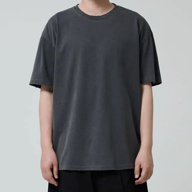 오엑스스튜디오 피그먼트 데미지드 티셔츠 차콜그레이 46