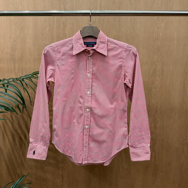 랄프로렌 스트라이프 긴팔 셔츠 클래식 포니 자수 코튼 슬림핏 레드